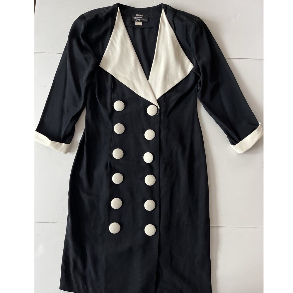 Vtg Dawn Joy Fashions Dress Sz 9 Black Double Breast Rockabilly 50’s Retro